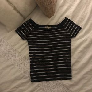 Off the shoulder black striped shirt